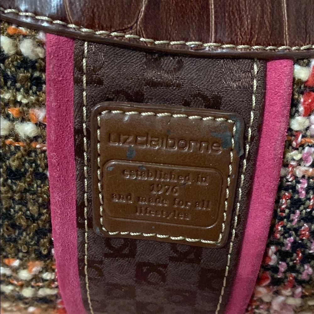 Liz Claiborne Y2K Brown Tweed Shoulder Bag with Pink Trim - Picture 2 of 3